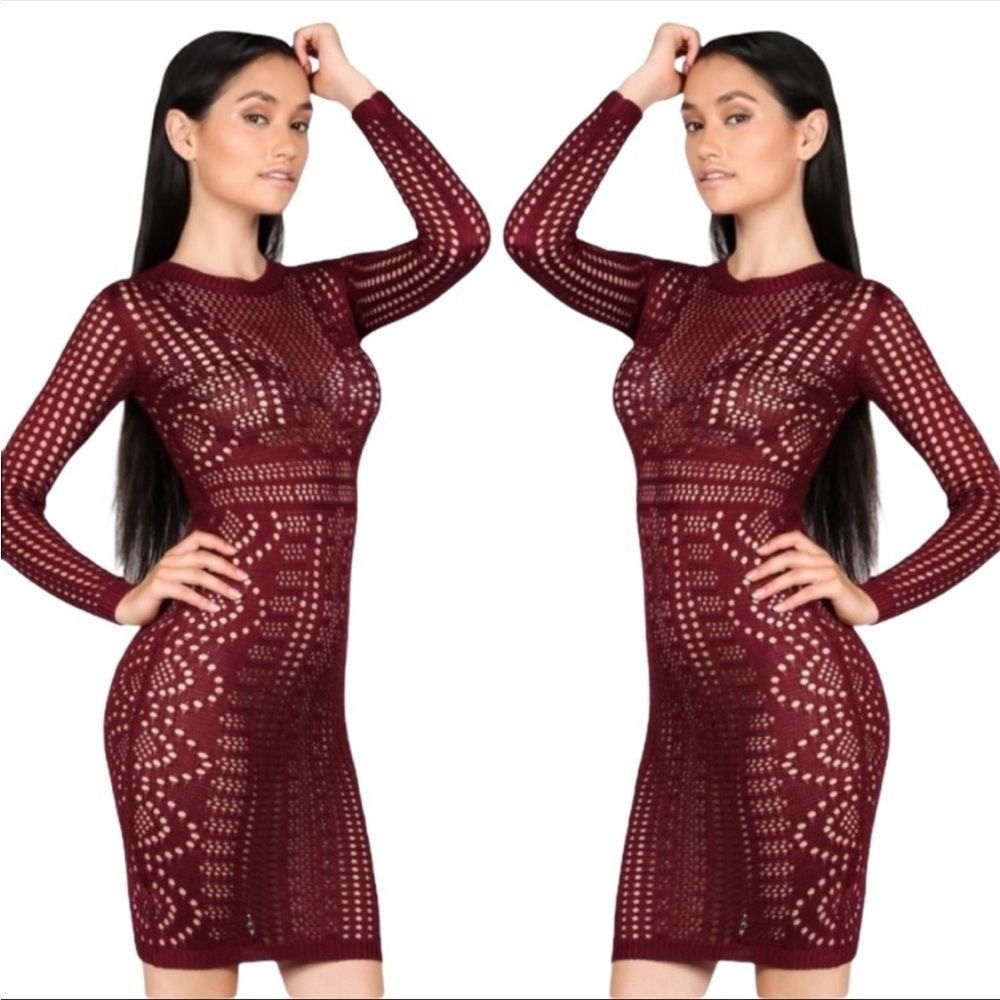 LONG SLEEVE OPEN KNIT SWEATER DRESS